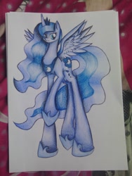 Size: 1024x1365 | Tagged: safe, artist:marti5v5v3, princess luna, alicorn, pony, impossibly long legs, long pony, solo, traditional art