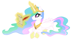 Size: 1024x585 | Tagged: safe, artist:o0reika0o, princess celestia, alicorn, pony, magic, scroll, simple background, solo