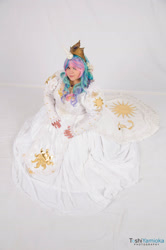 Size: 1275x1920 | Tagged: artist needed, safe, artist:toshiyamioka, princess celestia, human, 2013, clothes, convention, cosplay, dress, irl, irl human, photo, san japan, solo