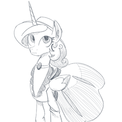 Size: 700x700 | Tagged: safe, artist:goat train, princess celestia, alicorn, pony, clothes, dress, monochrome, sketch, solo