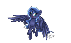 Size: 1280x772 | Tagged: safe, artist:xcopyen002, princess luna, alicorn, pony, simple background, smiling, solo