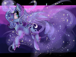 Size: 4000x3000 | Tagged: safe, artist:bonbrony, princess luna, alicorn, pony, chest fluff, ear fluff, happy, magic, s1 luna, solo, unshorn fetlocks, younger