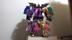 Size: 1191x670 | Tagged: safe, derpibooru import, applejack, fluttershy, pinkie pie, rarity, twilight sparkle, earth pony, pony, brushable, gokai-oh, irl, kaizoku sentai gokaiger, legendary megazord, megazord, photo, power rangers, power rangers super megaforce, super sentai, toy