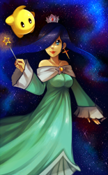 Size: 1976x3184 | Tagged: safe, artist:dhui, princess luna, human, clothes, cosplay, costume, ear piercing, earring, female, humanized, jewelry, nintendo, piercing, reference, rosalina, solo, stars, super mario bros., super mario galaxy, wand