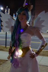 Size: 1024x1541 | Tagged: safe, artist:littlekiddens, princess celestia, human, 2013, convention, cosplay, glow, irl, irl human, katsucon, photo, solo