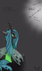 Size: 1500x2500 | Tagged: safe, artist:mrs-ponylicious, queen chrysalis, changeling, changeling queen, nymph, bullying, crying, cute, cutealis, dialogue, female, filly, filly queen chrysalis, foal, gradient background, sad, sadorable, signature, solo, younger