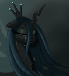 Size: 854x942 | Tagged: dead source, safe, artist:winterdominus, queen chrysalis, changeling, changeling queen, crying, eyes closed, floppy ears, frown, sad, solo