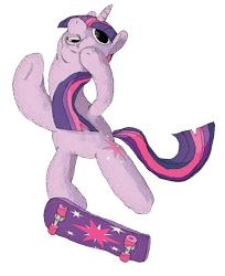 Size: 736x900 | Tagged: safe, artist:applebeans, derpibooru import, twilight sparkle, pony, unicorn, bipedal, female, mare, simple background, skateboard, solo, transparent background