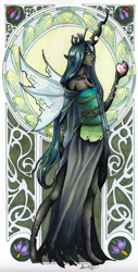 Size: 381x750 | Tagged: safe, artist:echostar, queen chrysalis, human, horned humanization, humanized, modern art, nouveau, solo, traditional art, winged humanization