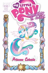 Size: 527x800 | Tagged: safe, idw, princess celestia, alicorn, pony, cover, element of generosity, element of honesty, element of kindness, element of laughter, element of loyalty, element of magic, elements of harmony, solo