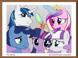 Size: 960x720 | Tagged: safe, artist:thunderhawk03, night light, princess cadance, shining armor, twilight sparkle, twilight sparkle (alicorn), twilight velvet, alicorn, pony, unicorn, crown, crying, family photo, handkerchief, hug, liquid pride, proud, tissue, winghug