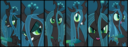 Size: 851x314 | Tagged: safe, artist:neonsenpai, queen chrysalis, changeling, changeling queen, female, green eyes, horn, solo