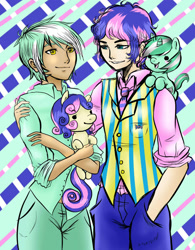 Size: 1280x1645 | Tagged: safe, artist:animecreator, bon bon, boy bon, guyra, lyra heartstrings, sweetie drops, earth pony, human, pony, unicorn, bishonen, boyra, gay, human ponidox, humanized, lyrabon, male, rule 63, shipping