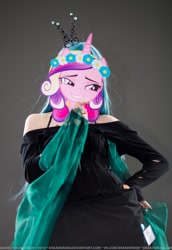 Size: 416x604 | Tagged: safe, artist:renshuher, artist:shaadorian, princess cadance, queen chrysalis, changeling, human, 2014, convention, cosplay, disguise, disguised changeling, fake cadance, irl, irl human, mask, photo, rubronycon