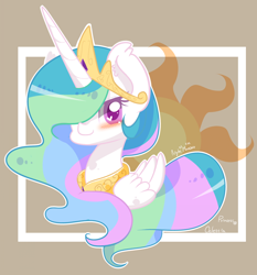 Size: 1200x1289 | Tagged: safe, artist:nm, princess celestia, alicorn, pony, female, horn, mare, multicolored mane, pixiv, solo, white coat