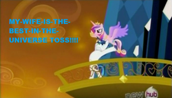 Size: 703x401 | Tagged: safe, edit, edited screencap, screencap, princess cadance, shining armor, alicorn, pony, unicorn, all new, epic wife tossing, fastball special, hub logo, image macro, tengen toppa gurren lagann, text