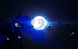 Size: 2243x1402 | Tagged: safe, artist:dash-of-l0yalty, artist:kalleflaxx, princess luna, alicorn, pony, asteroid, female, lens flare, mare, mare in the moon, moon, solo, space, vector, wallpaper