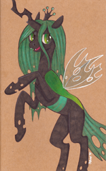 Size: 1000x1604 | Tagged: safe, artist:sabrekitty, queen chrysalis, changeling, changeling queen, female, solo, traditional art