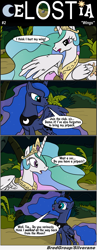 Size: 1300x3341 | Tagged: safe, artist:bredgroup, princess celestia, princess luna, alicorn, pony, comic:celostia, comic, injured, lost, teasing, translation