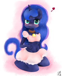 Size: 3265x4030 | Tagged: safe, artist:happy-heart-1, princess luna, anthro, belly button, clothes, collar, midriff, short shirt, skirt, solo