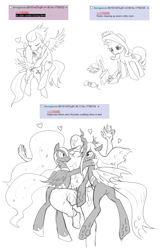 Size: 903x1394 | Tagged: safe, artist:mlpanon, flitter, nightmare moon, queen chrysalis, rarity, rumble, oc, oc:anon, alicorn, changeling, human, pegasus, pony, unicorn, 4chan, bugbutt, doritos, female, flitterumble, male, monochrome, mountain dew, older, request, requests, shipping, simple background, sketch dump, straight, white background