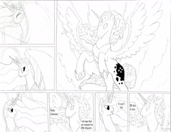 Size: 2352x1814 | Tagged: safe, artist:dreamactualizer, princess celestia, alicorn, pony, comic, female, monochrome