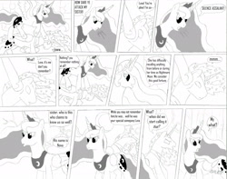 Size: 2359x1861 | Tagged: safe, artist:dreamactualizer, princess celestia, princess luna, alicorn, pony, comic, monochrome