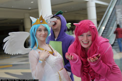 Size: 1024x683 | Tagged: artist needed, safe, artist:silly-spike, artist:vampire-sacrifice, pinkie pie, princess celestia, spike, human, clothes, convention, cosplay, hoodie, irl, irl human, megacon, photo