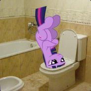 Size: 184x184 | Tagged: safe, derpibooru import, twilight sparkle, pony, unicorn, female, irl, low res image, mare, photo, ponies in real life, solo, toilet, toilet sparkle, unamused, wat