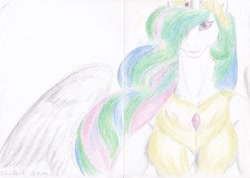 Size: 1280x913 | Tagged: safe, artist:talisarikheisik, princess celestia, anthro, cleavage, female, solo