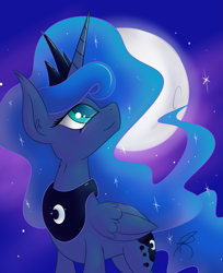 Size: 1633x2000 | Tagged: safe, artist:jorobro, princess luna, alicorn, pony, moon, night, smiling, solo