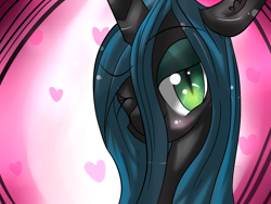 Size: 1024x768 | Tagged: safe, artist:aquadango, queen chrysalis, changeling, changeling queen, female, horn, solo, wink