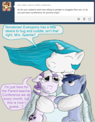 Size: 787x1014 | Tagged: safe, artist:firefanatic, night light, princess celestia, twilight velvet, alicorn, pony, cuddlestia, hug