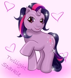 Size: 480x527 | Tagged: safe, artist:dunkinbean, derpibooru import, twilight sparkle, pony, unicorn, g3, female, g4 to g3, generation leap, heart, mare, raised hoof, solo