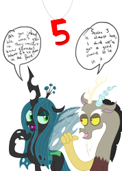 Size: 2308x3240 | Tagged: safe, artist:entou, discord, queen chrysalis, changeling, changeling queen, countdown, female, horn