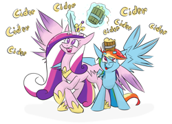 Size: 1400x1006 | Tagged: safe, artist:cider, princess cadance, rainbow dash, alicorn, pegasus, pony, cider, cider dash, magic