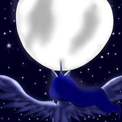 Size: 1024x1024 | Tagged: safe, artist:nightmarederpy, princess luna, alicorn, pony, full moon, moon, night, solo, spread wings, stars