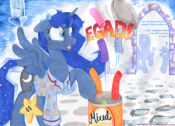 Size: 1250x900 | Tagged: safe, artist:foxxy-arts, princess celestia, princess luna, alicorn, pony, clothes, pajamas, prank