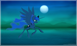 Size: 1920x1166 | Tagged: safe, artist:autumndeer, princess luna, alicorn, pony, female, horn, mare, solo, water