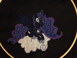 Size: 3264x2448 | Tagged: safe, princess luna, alicorn, pony, cross stitch, female, horn, mare, simple background, solo