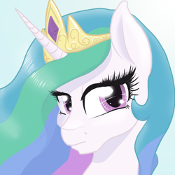 Size: 1000x1000 | Tagged: safe, artist:naomiknight17, princess celestia, alicorn, pony, female, horn, mare, multicolored mane, portrait, solo, white coat