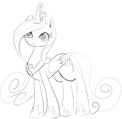 Size: 1364x1331 | Tagged: artist needed, safe, princess cadance, alicorn, pony, c:, derp, dilated pupils, female, looking at you, mare, simple background, sketch, smiling, solo, white background, wide eyes