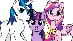 Size: 1280x720 | Tagged: safe, artist:jbond, princess cadance, shining armor, twilight sparkle, alicorn, pony, unicorn, blank flank, simple background, white background