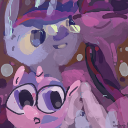 Size: 600x600 | Tagged: safe, artist:cygaj, princess cadance, twilight sparkle, alicorn, pony, female, mare, open mouth, smiling