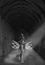 Size: 2768x3929 | Tagged: safe, artist:aisu-isme, queen chrysalis, changeling, changeling queen, grayscale, monochrome, sad, solo