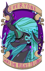 Size: 601x940 | Tagged: dead source, safe, artist:kaliptro, queen chrysalis, changeling, changeling queen, eyes closed, female, irony, mouthpiece, old banner, positive ponies, profile, simple background, solo, subversive kawaii, transparent background