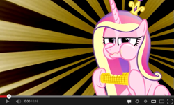 Size: 639x389 | Tagged: safe, princess cadance, alicorn, pony, corn, faic, food, link, puffy cheeks, song, youtube, youtube link