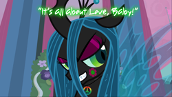 Size: 960x540 | Tagged: safe, edit, screencap, queen chrysalis, changeling, changeling queen, a canterlot wedding, female, hippie, love, solo