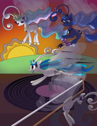 Size: 2547x3296 | Tagged: safe, artist:white-tigress-12158, dj pon-3, octavia melody, princess celestia, princess luna, vinyl scratch, alicorn, breezie, earth pony, pony, breeziefied