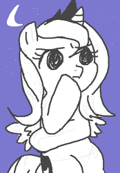 Size: 350x504 | Tagged: safe, artist:shunji, princess luna, alicorn, pony, pixiv, s1 luna, solo, thinking